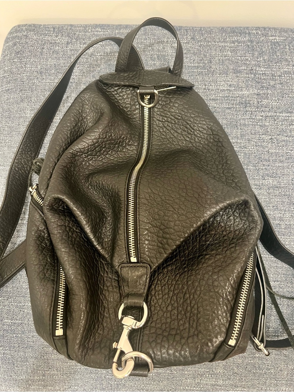 Rebecca Minkoff Black Pebbled Leather Backpack with Silver Hardware